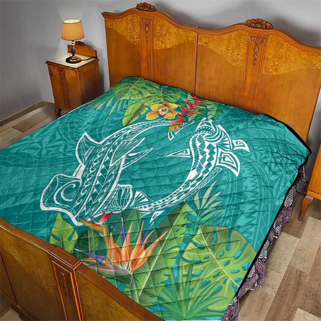 Polynesia Quilt Sharks Duo Tropical Teal