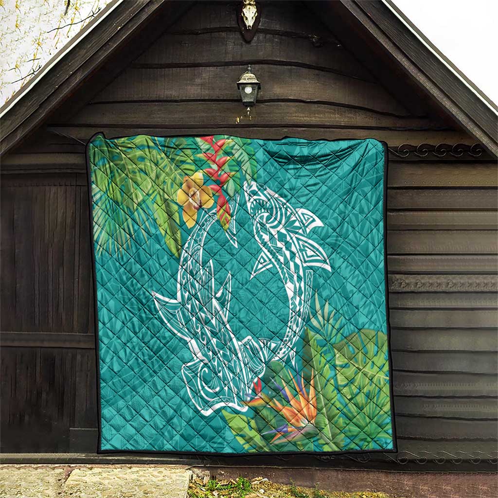 Polynesia Quilt Sharks Duo Tropical Teal
