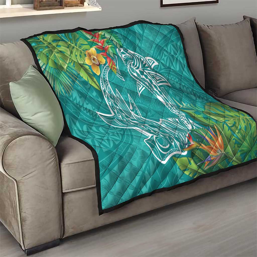 Polynesia Quilt Sharks Duo Tropical Teal