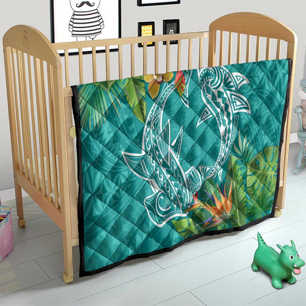 Polynesia Quilt Sharks Duo Tropical Teal