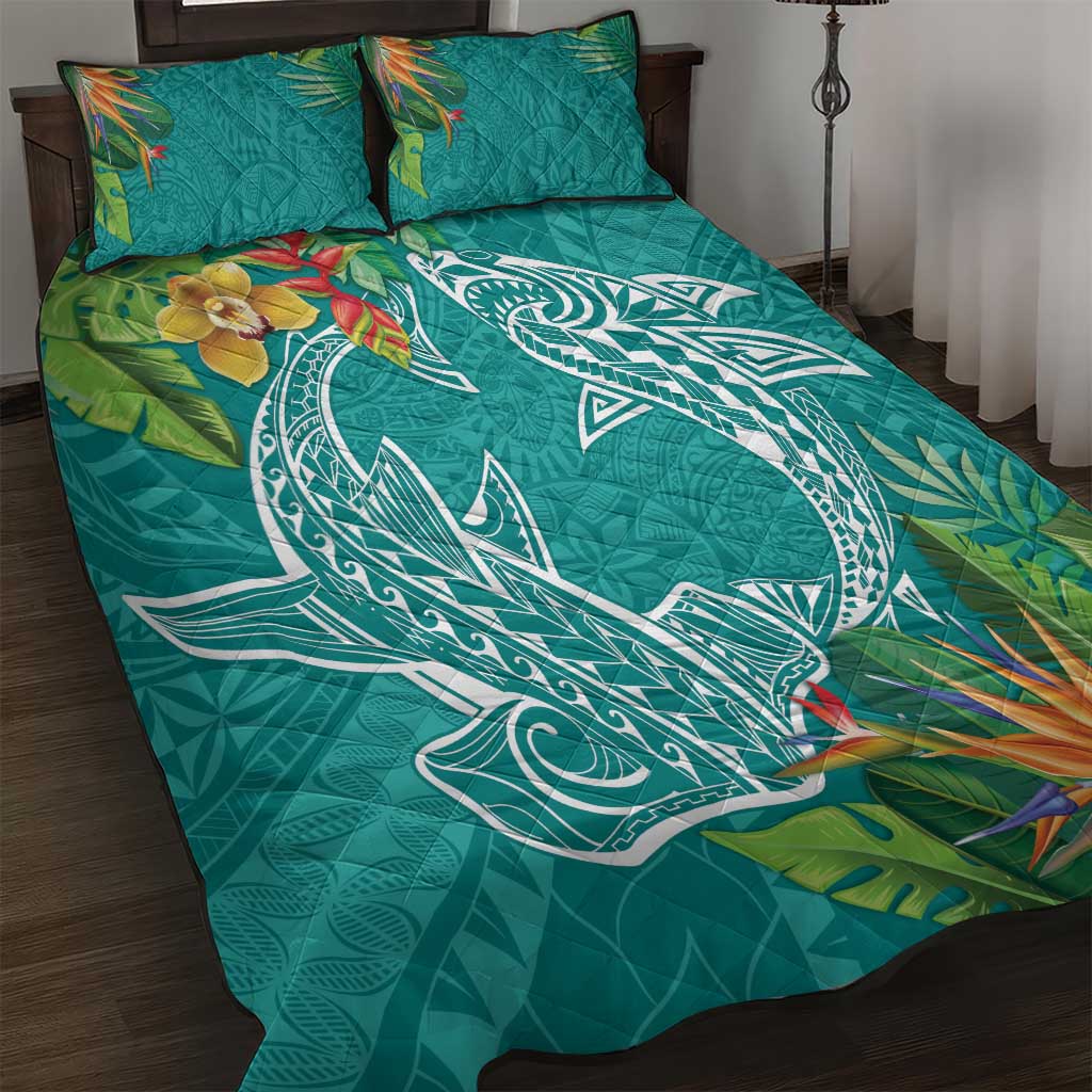 Polynesia Quilt Bed Set Sharks Duo Tropical Teal LT7 Teal - Polynesian Pride