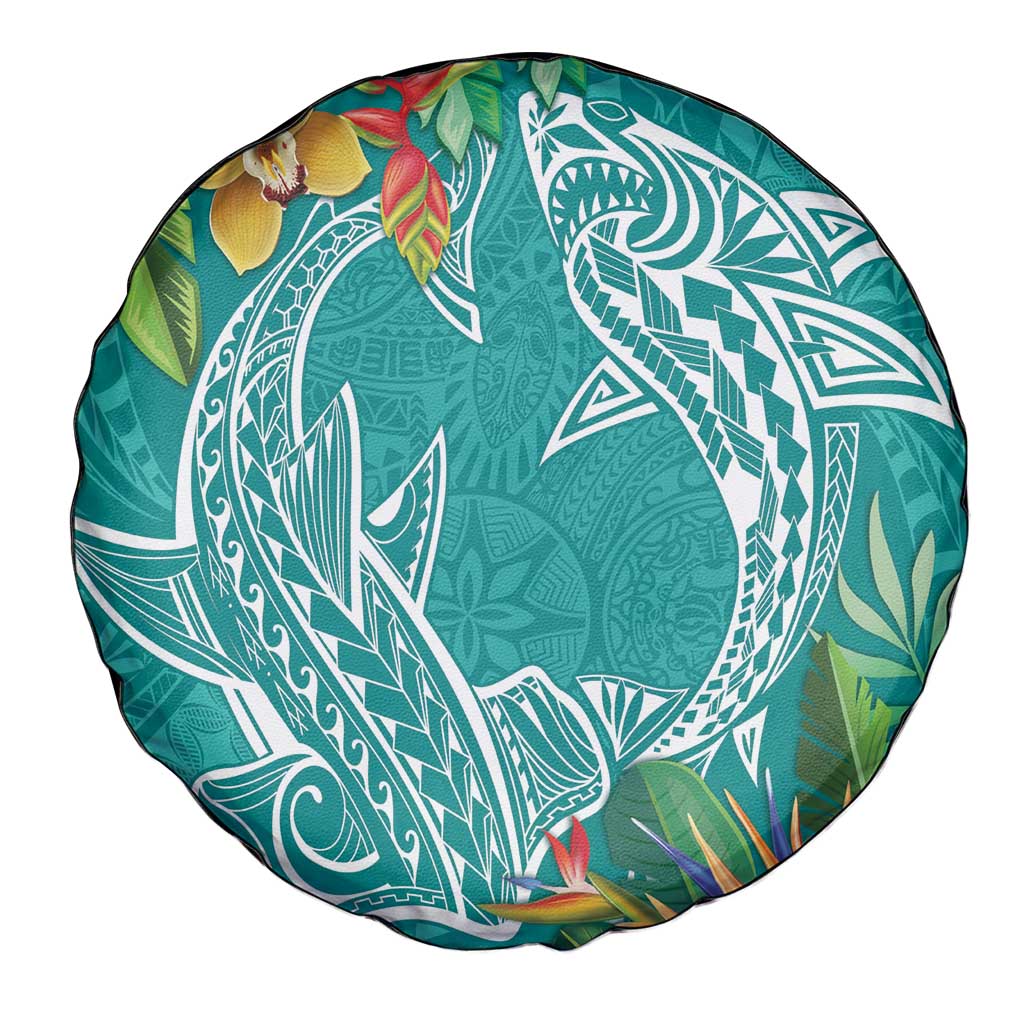 Polynesia Spare Tire Cover Sharks Duo Tropical Teal