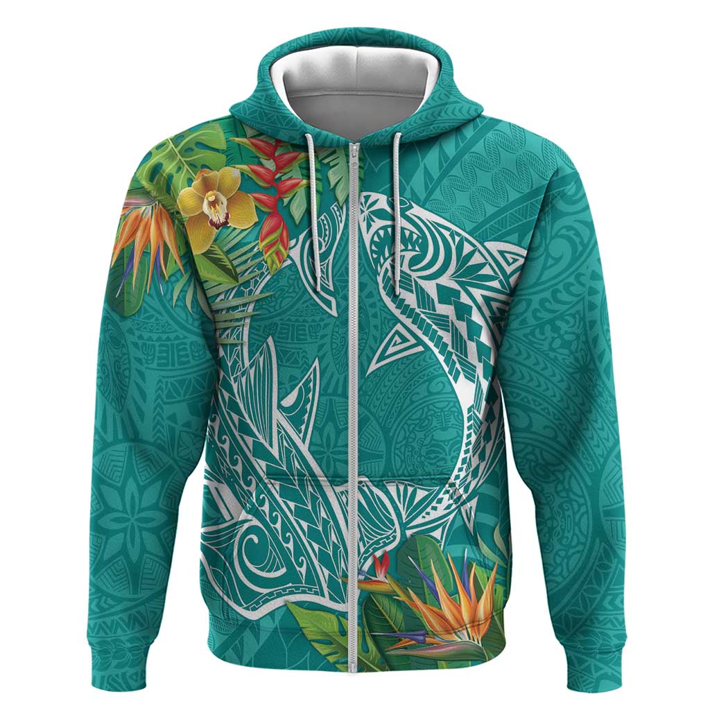 Polynesia Zip Hoodie Sharks Duo Tropical Teal LT7 Zip Hoodie Teal - Polynesian Pride