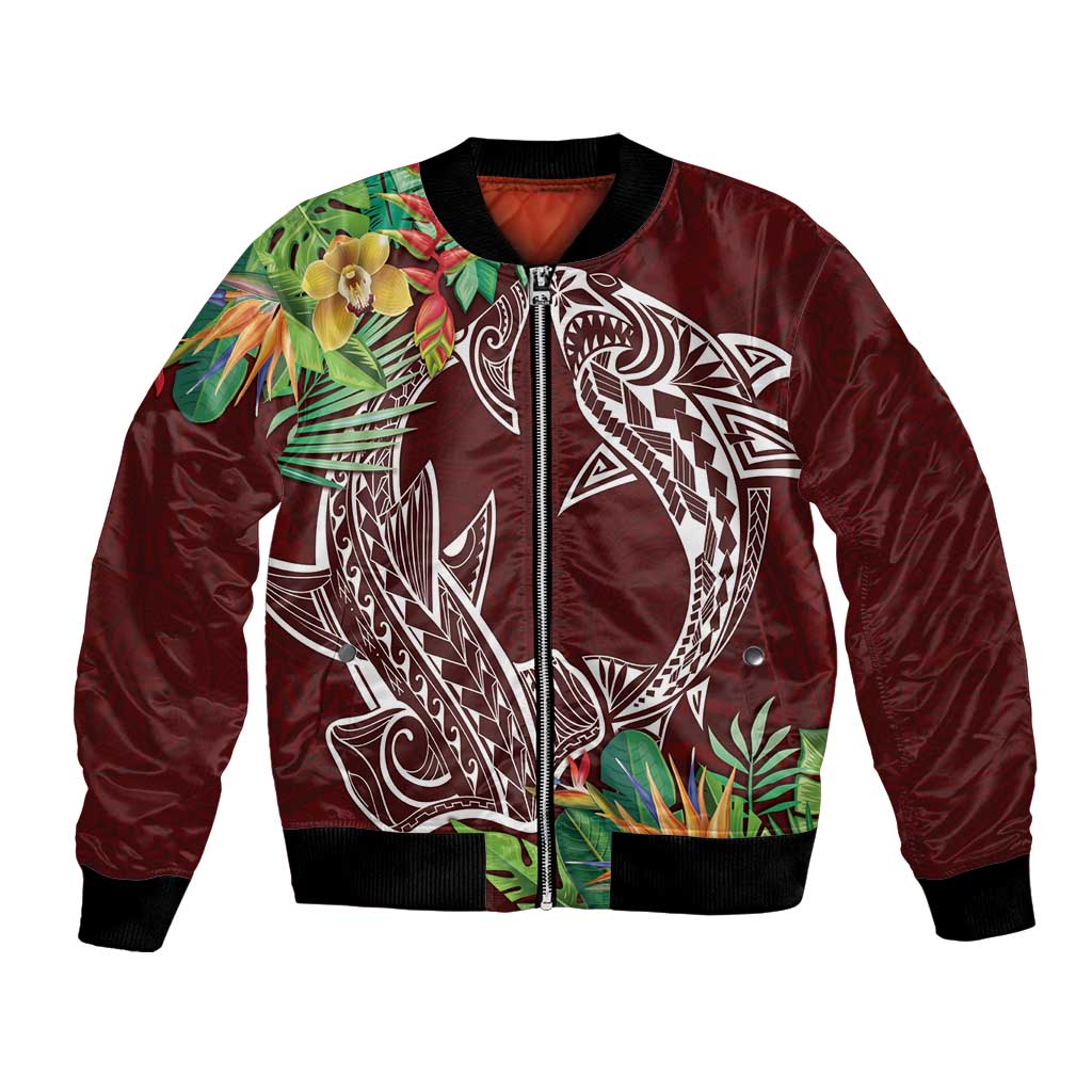 Polynesia Bomber Jacket Sharks Duo Tropical Oxblood LT7 Unisex Oxblood - Polynesian Pride