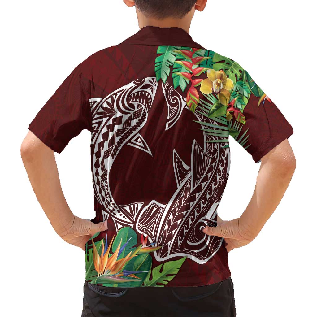 Polynesia Family Matching Tank Maxi Dress and Hawaiian Shirt Sharks Duo Tropical Oxblood LT7 - Polynesian Pride
