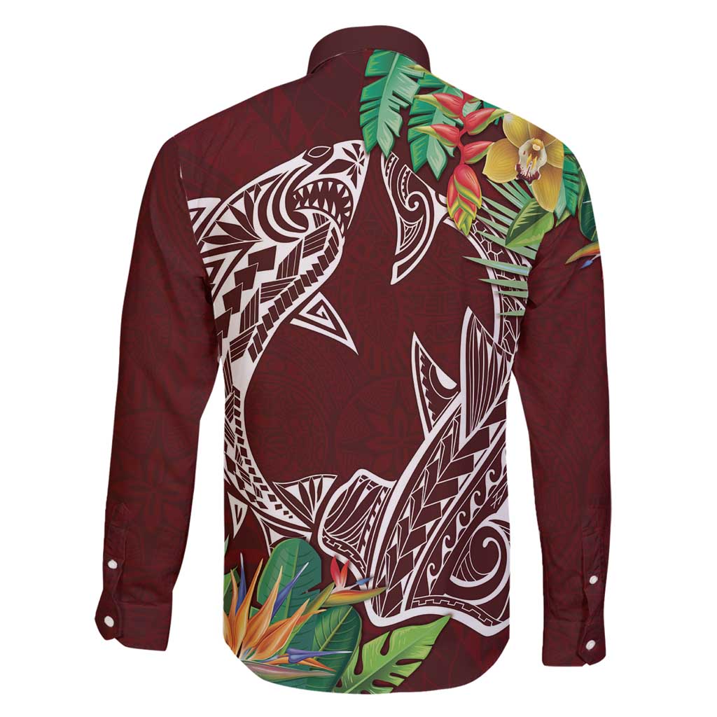 Polynesia Family Matching Tank Maxi Dress and Hawaiian Shirt Sharks Duo Tropical Oxblood LT7 - Polynesian Pride