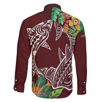 Polynesia Family Matching Tank Maxi Dress and Hawaiian Shirt Sharks Duo Tropical Oxblood LT7 - Polynesian Pride