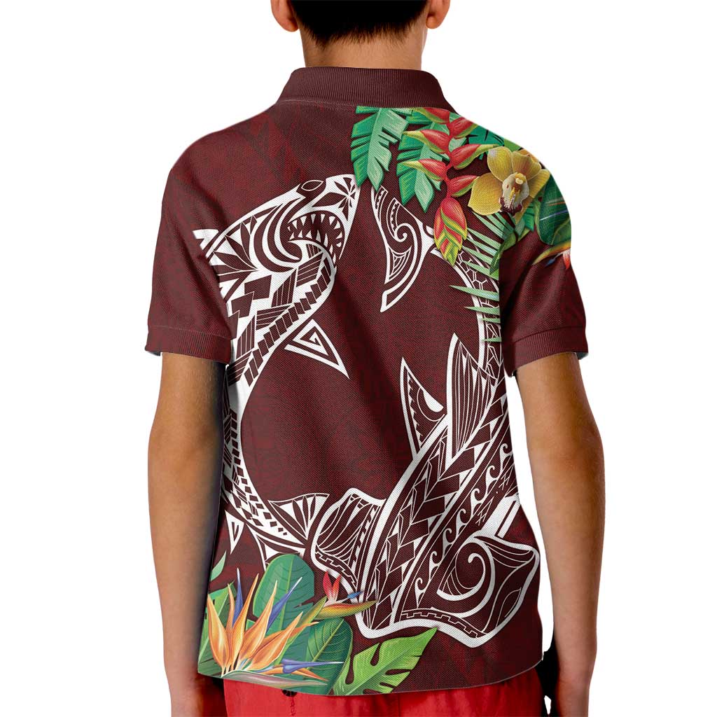Polynesia Kid Polo Shirt Sharks Duo Tropical Oxblood