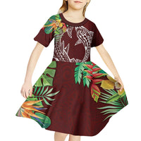 Polynesia Kid Short Sleeve Dress Sharks Duo Tropical Oxblood