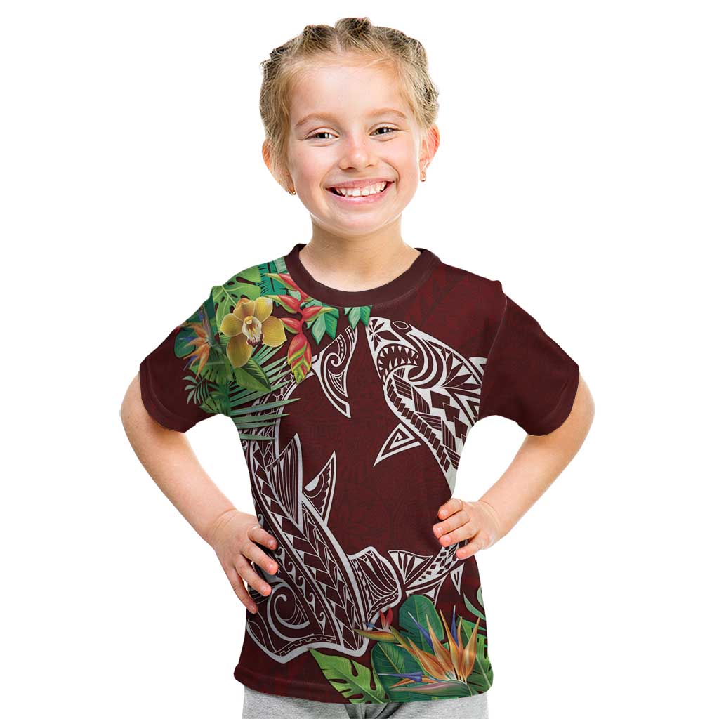 Polynesia Kid T Shirt Sharks Duo Tropical Oxblood