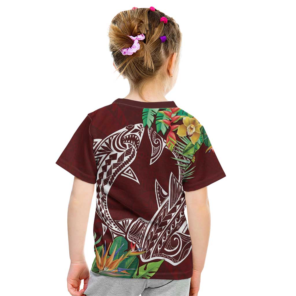 Polynesia Kid T Shirt Sharks Duo Tropical Oxblood