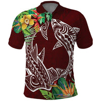 Polynesia Polo Shirt Sharks Duo Tropical Oxblood