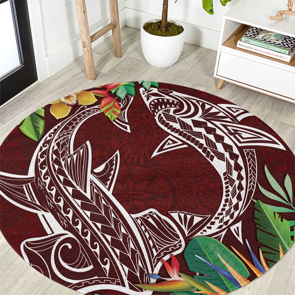 Polynesia Round Carpet Sharks Duo Tropical Oxblood LT7 Oxblood - Polynesian Pride