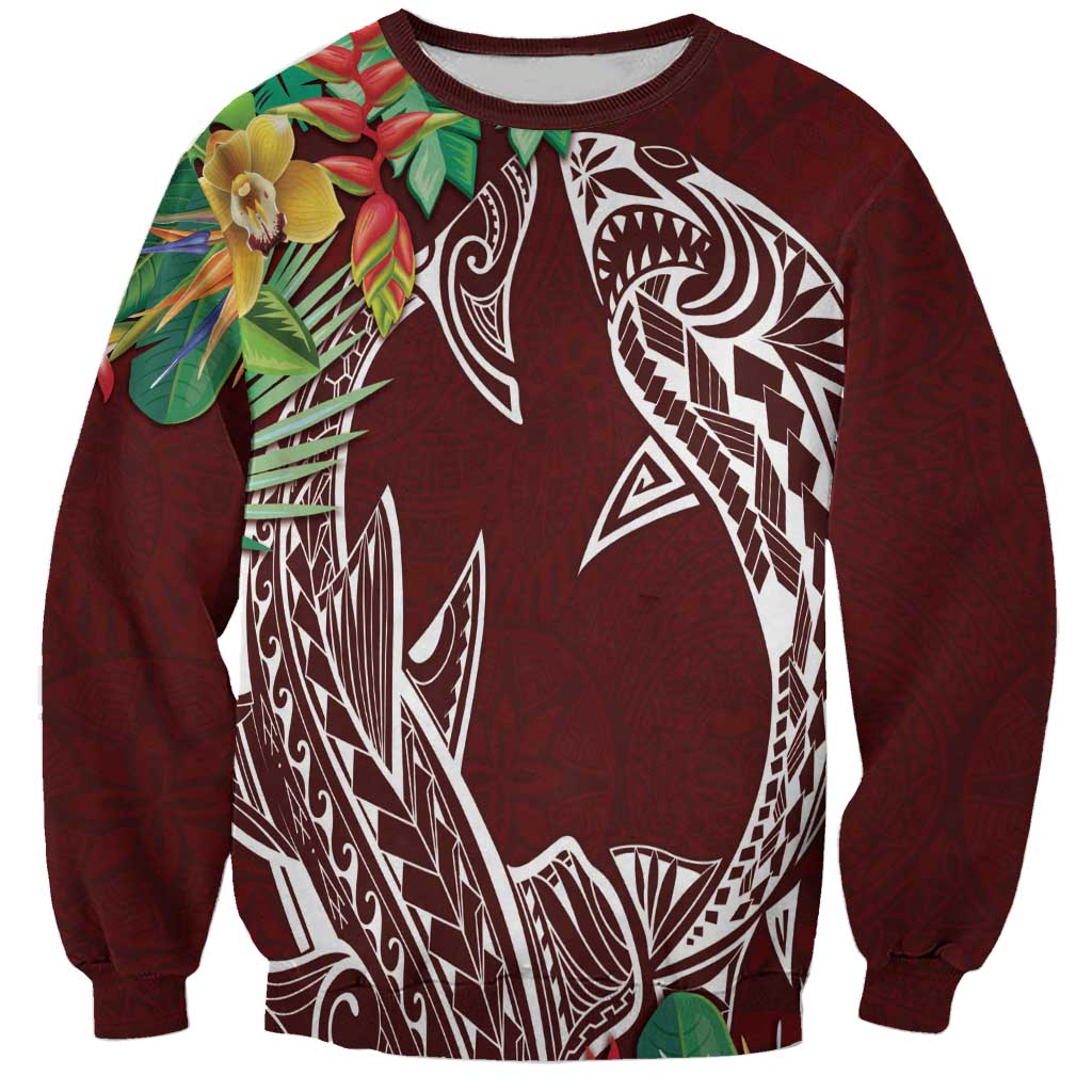 Polynesia Sweatshirt Sharks Duo Tropical Oxblood