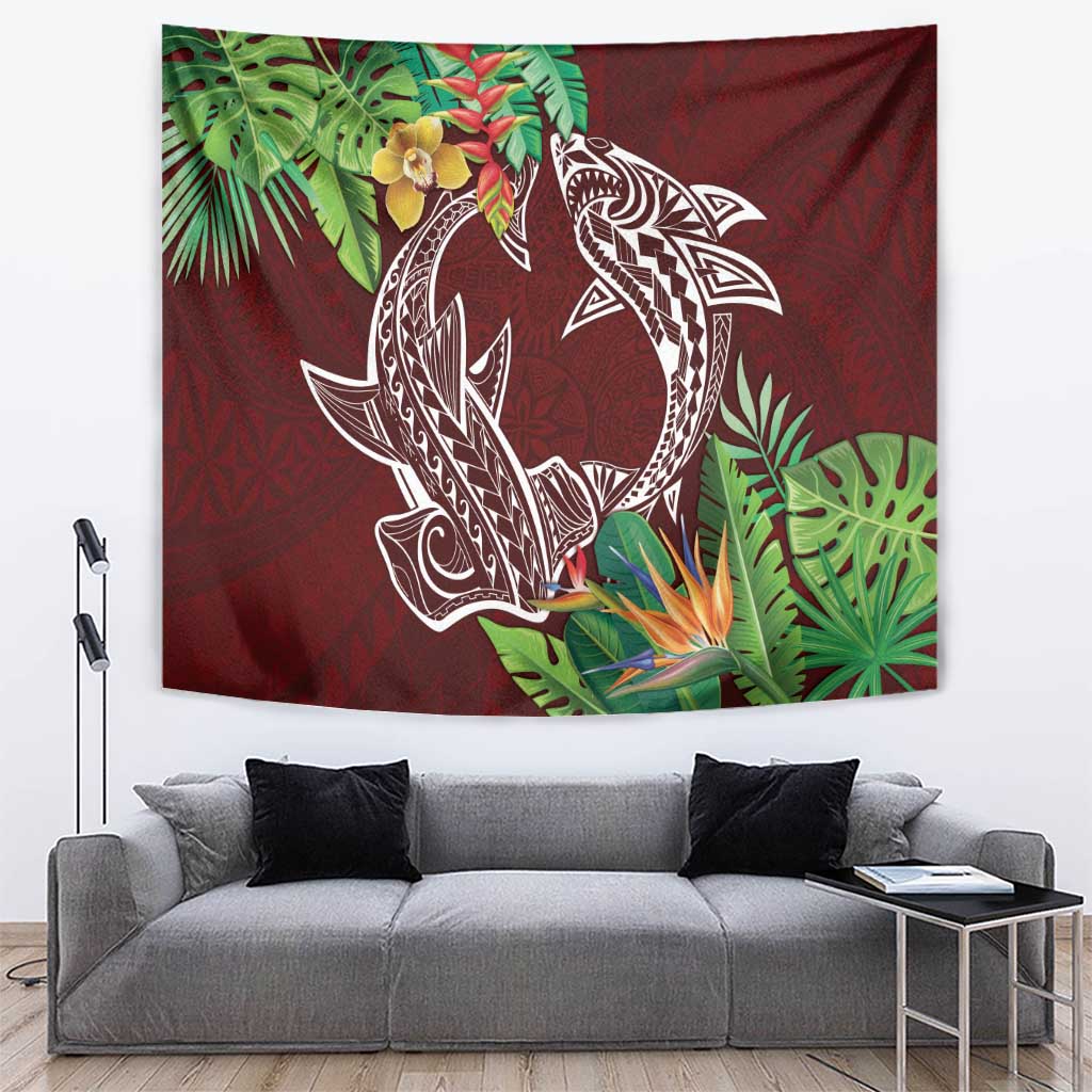 Polynesia Tapestry Sharks Duo Tropical Oxblood LT7 Oxblood - Polynesian Pride