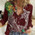 Polynesia Women Casual Shirt Sharks Duo Tropical Oxblood