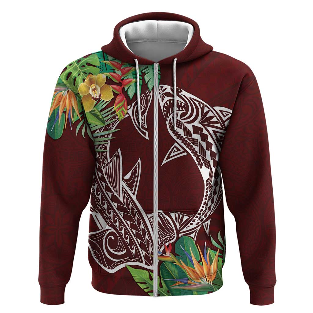 Polynesia Zip Hoodie Sharks Duo Tropical Oxblood LT7 Zip Hoodie Oxblood - Polynesian Pride