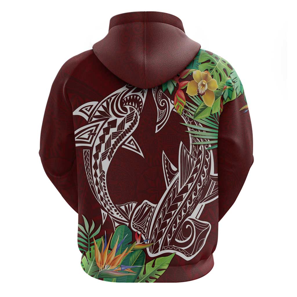 Polynesia Zip Hoodie Sharks Duo Tropical Oxblood LT7 - Polynesian Pride