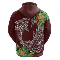 Polynesia Zip Hoodie Sharks Duo Tropical Oxblood LT7 - Polynesian Pride
