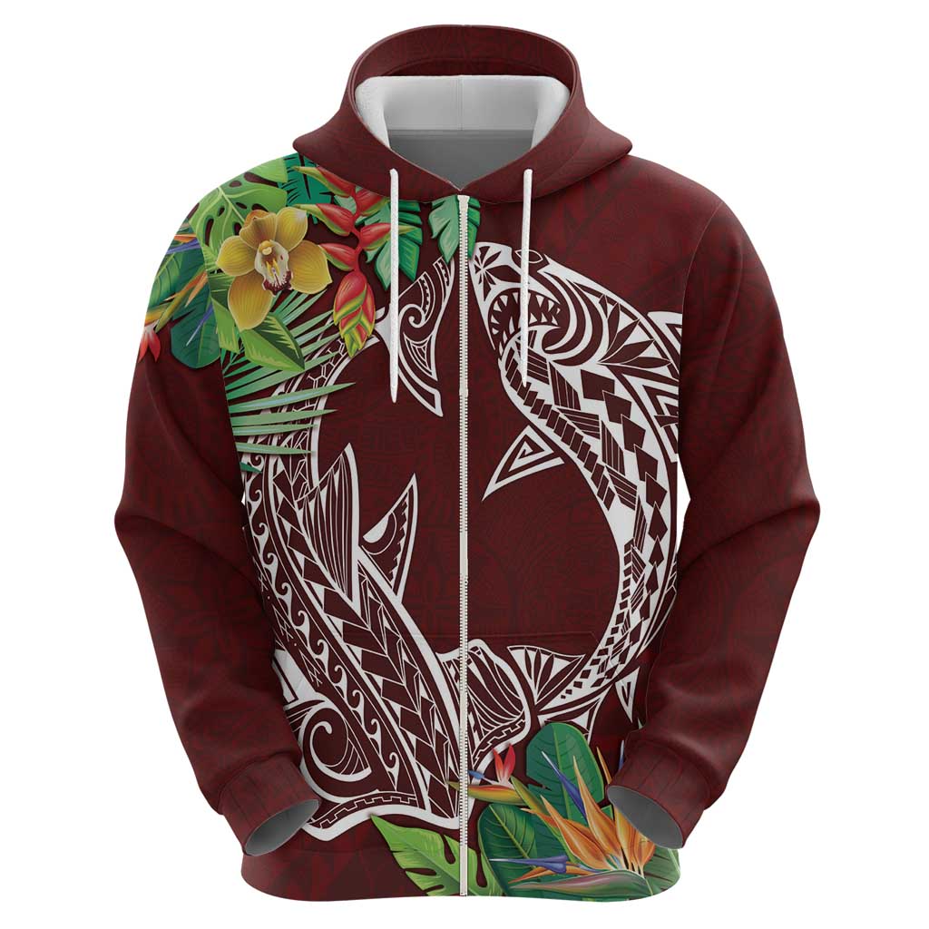 Polynesia Zip Hoodie Sharks Duo Tropical Oxblood LT7 - Polynesian Pride
