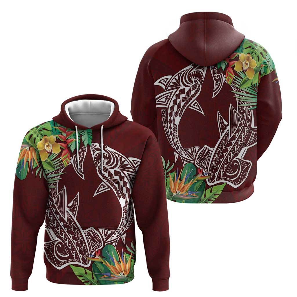 Polynesia Zip Hoodie Sharks Duo Tropical Oxblood LT7 - Polynesian Pride