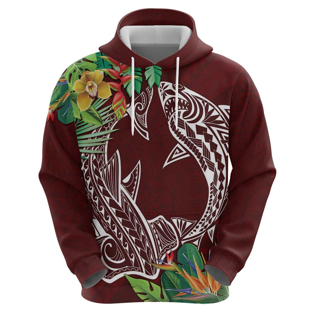 Polynesia Zip Hoodie Sharks Duo Tropical Oxblood LT7 - Polynesian Pride