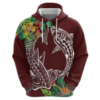 Polynesia Zip Hoodie Sharks Duo Tropical Oxblood LT7 - Polynesian Pride