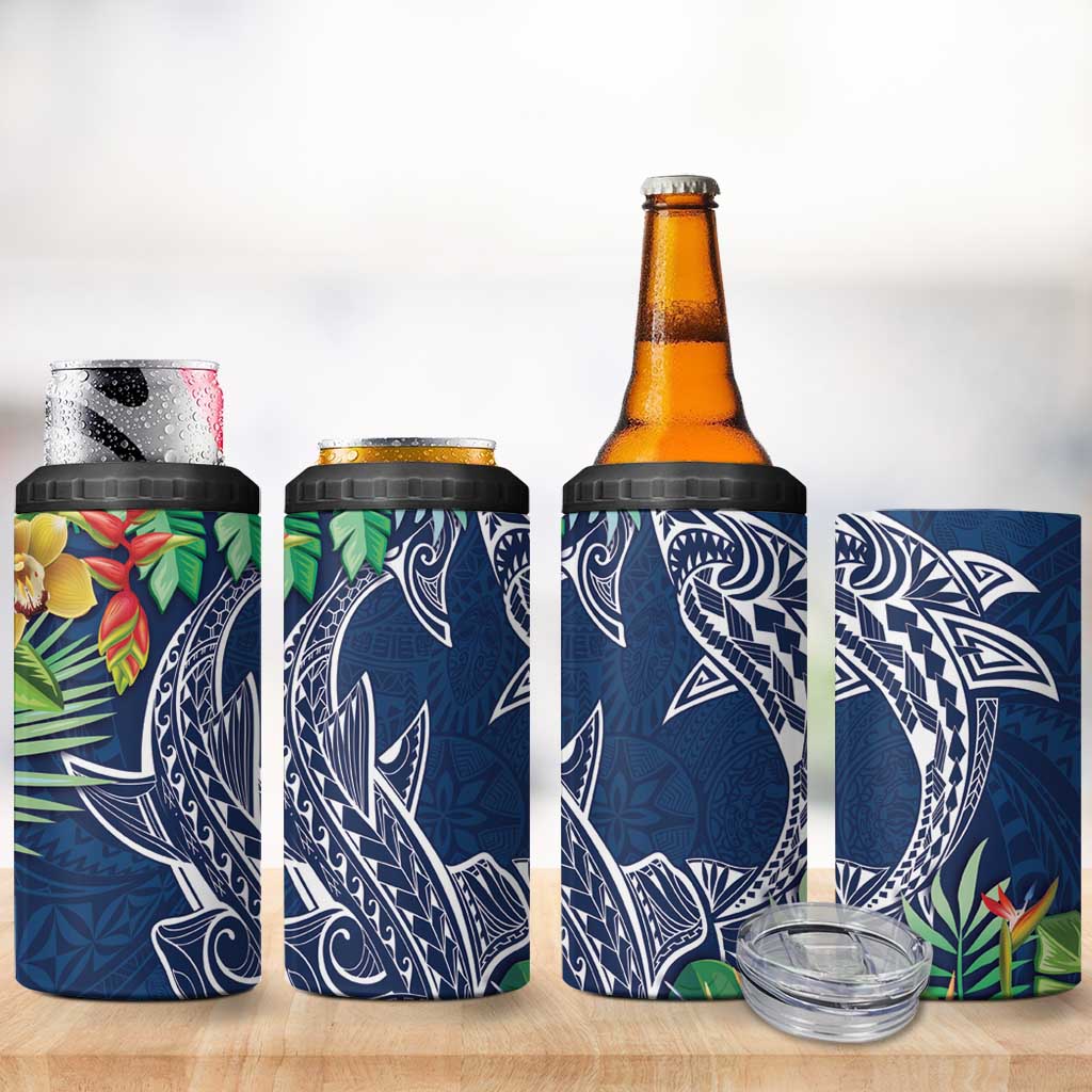 Polynesia 4 in 1 Can Cooler Tumbler Sharks Duo Tropical Navy