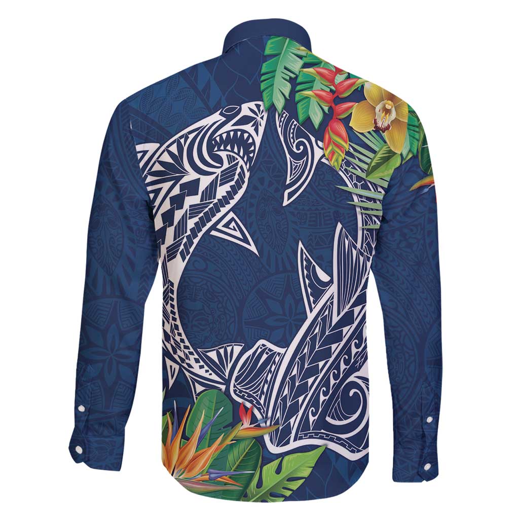 Polynesia Family Matching Tank Maxi Dress and Hawaiian Shirt Sharks Duo Tropical Navy