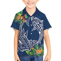 Polynesia Family Matching Tank Maxi Dress and Hawaiian Shirt Sharks Duo Tropical Navy
