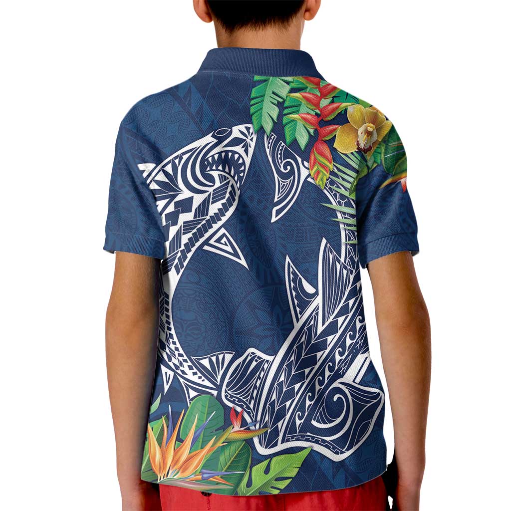 Polynesia Kid Polo Shirt Sharks Duo Tropical Navy