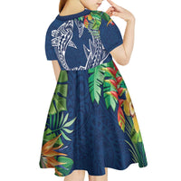 Polynesia Kid Short Sleeve Dress Sharks Duo Tropical Navy