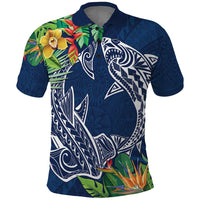 Polynesia Polo Shirt Sharks Duo Tropical Navy