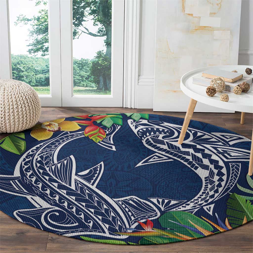Polynesia Round Carpet Sharks Duo Tropical Navy LT7 - Polynesian Pride