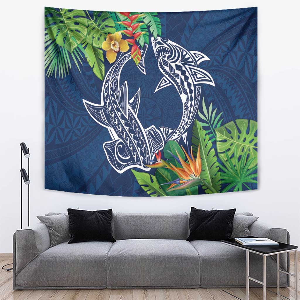 Polynesia Tapestry Sharks Duo Tropical Navy LT7 Navy - Polynesian Pride
