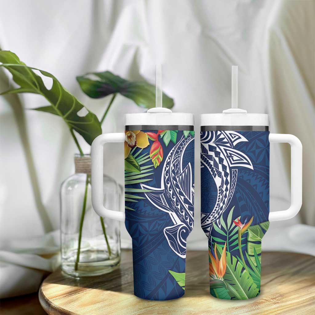 Polynesia Tumbler With Handle Sharks Duo Tropical Navy