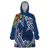 Polynesia Wearable Blanket Hoodie Sharks Duo Tropical Navy