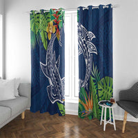 Polynesia Window Curtain Sharks Duo Tropical Navy