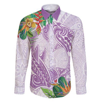 Polynesia Family Matching Mermaid Dress and Hawaiian Shirt Sharks Duo Tropical Lavender LT7 Dad's Shirt - Long Sleeve Lavender - Polynesian Pride