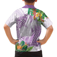 Polynesia Family Matching Off The Shoulder Long Sleeve Dress and Hawaiian Shirt Sharks Duo Tropical Lavender LT7 - Polynesian Pride