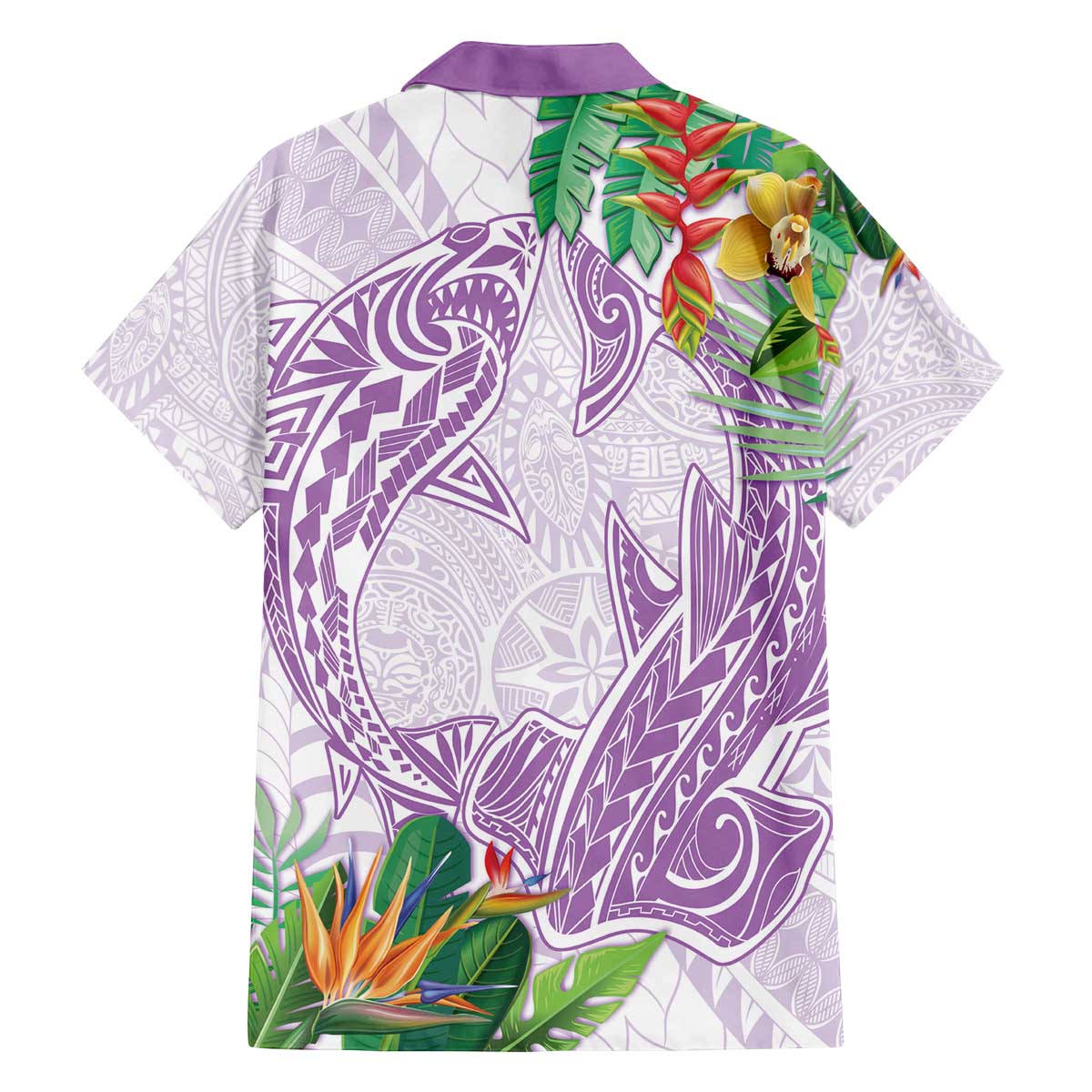 Polynesia Family Matching Off The Shoulder Long Sleeve Dress and Hawaiian Shirt Sharks Duo Tropical Lavender LT7 - Polynesian Pride