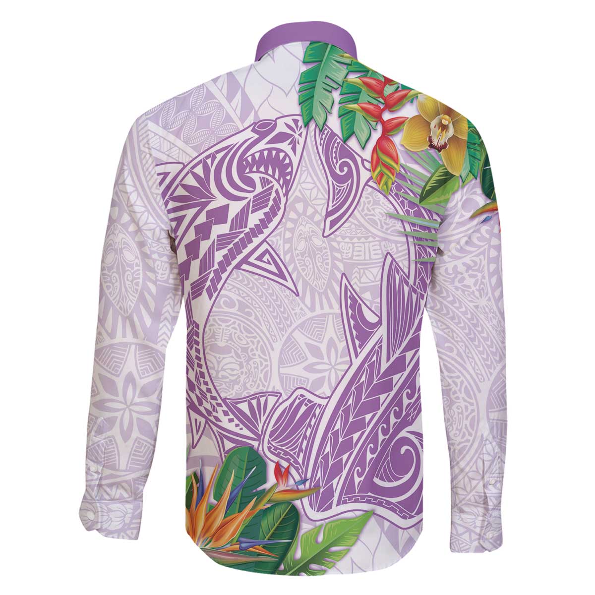 Polynesia Family Matching Puletasi and Hawaiian Shirt Sharks Duo Tropical Lavender