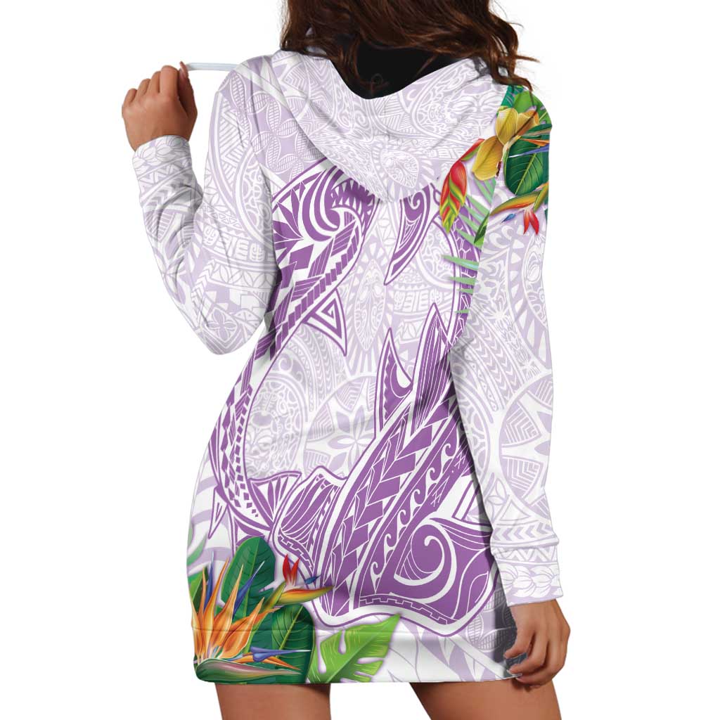 Polynesia Hoodie Dress Sharks Duo Tropical Lavender