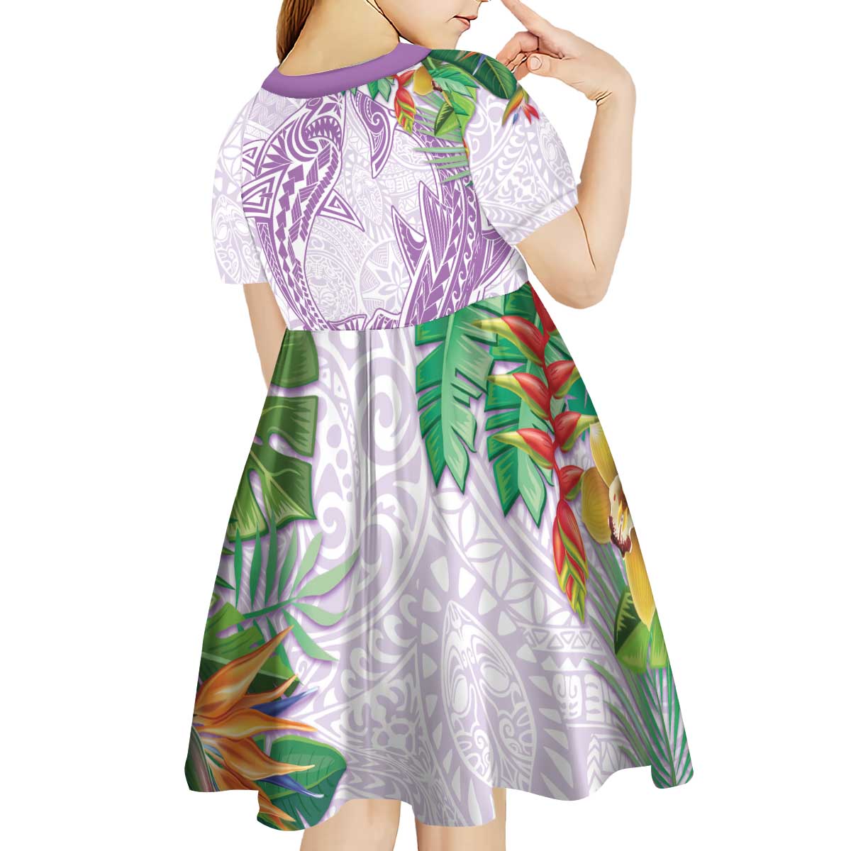 Polynesia Kid Short Sleeve Dress Sharks Duo Tropical Lavender