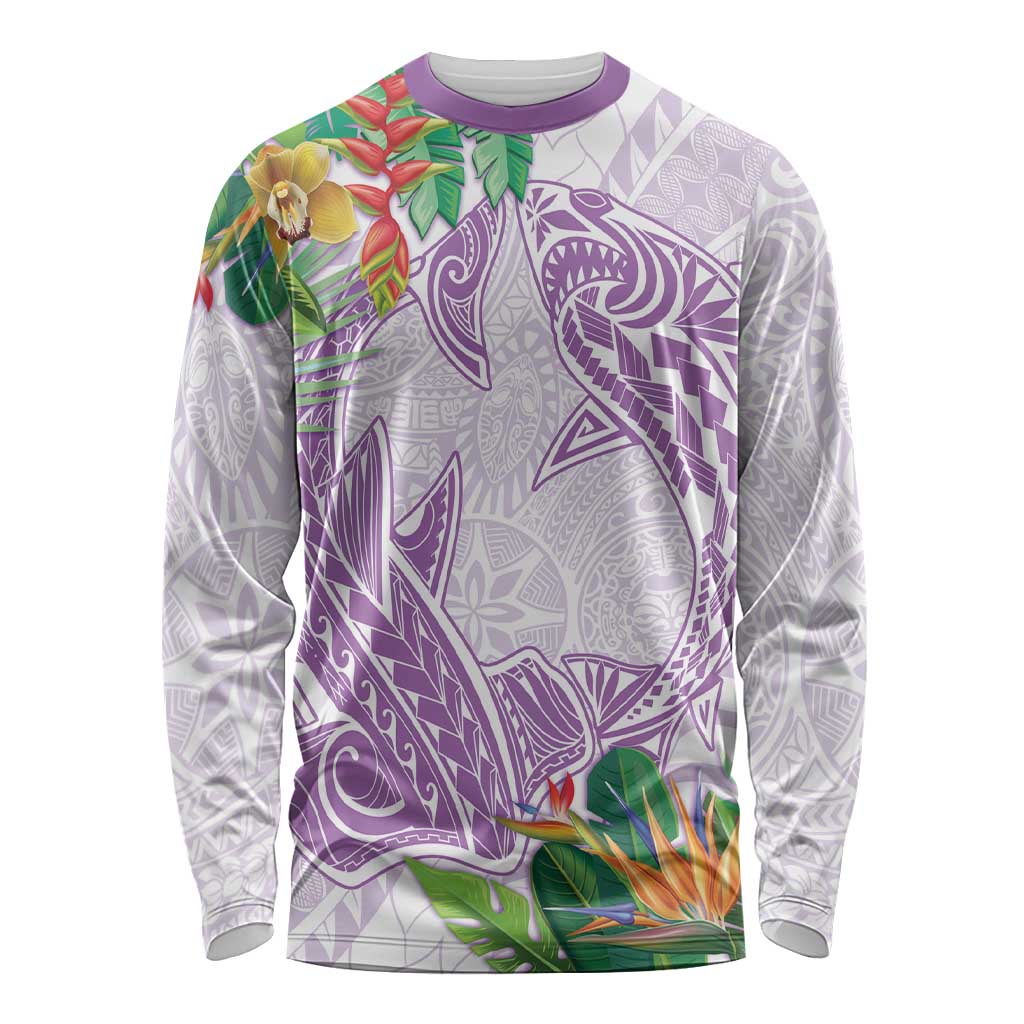 Polynesia Long Sleeve Shirt Sharks Duo Tropical Lavender LT7 Unisex Lavender - Polynesian Pride