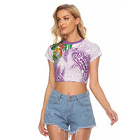 Polynesia Raglan Cropped T Shirt Sharks Duo Tropical Lavender