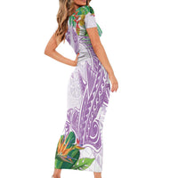 Polynesia Short Sleeve Bodycon Dress Sharks Duo Tropical Lavender
