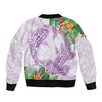 Polynesia Sleeve Zip Bomber Jacket Sharks Duo Tropical Lavender