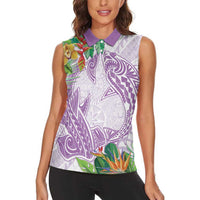 Polynesia Women Sleeveless Polo Shirt Sharks Duo Tropical Lavender