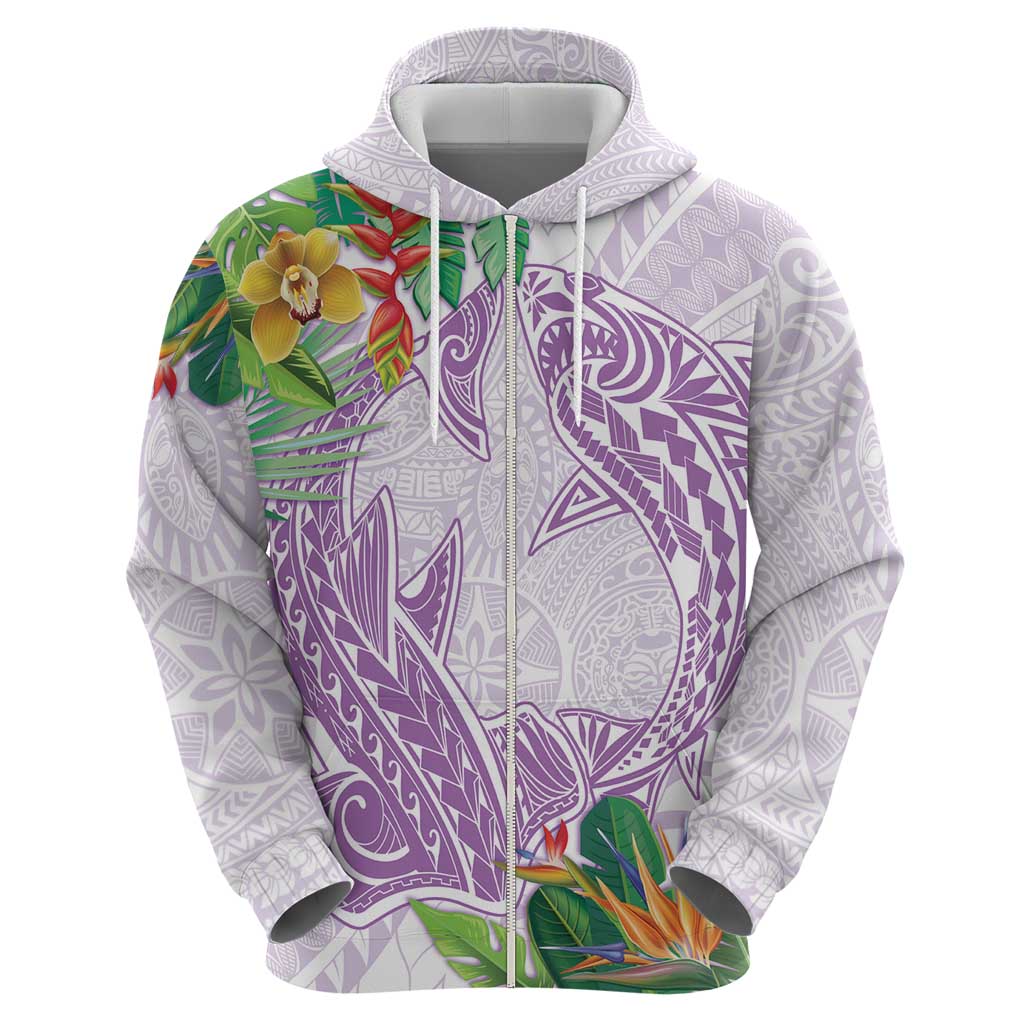 Polynesia Zip Hoodie Sharks Duo Tropical Lavender LT7 - Polynesian Pride
